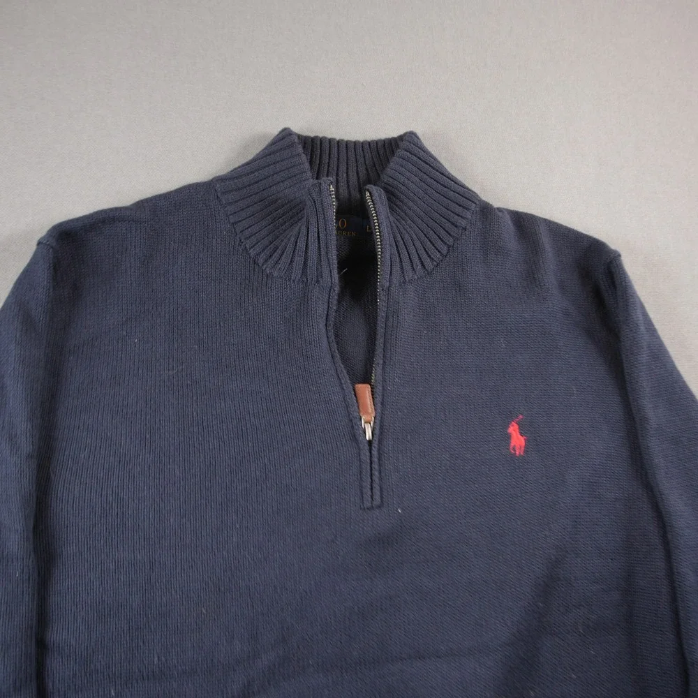 Polo Ralph Lauren Knit 1/4 Zip Mock Neck Men Sweater L Navy Nautical Prep Y2K